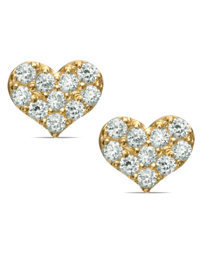 Child's Cubic Zirconia Heart Stud Earrings in 14K Gold